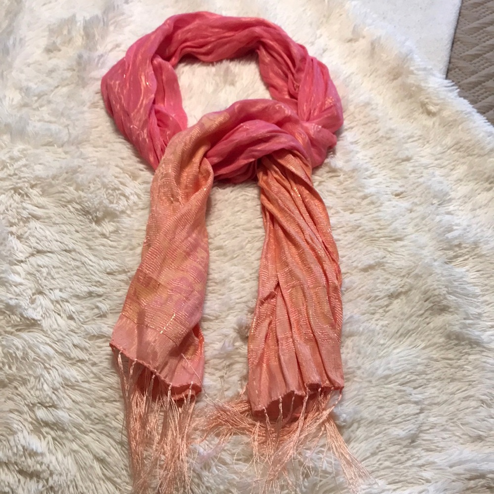 Pink fringed scarf